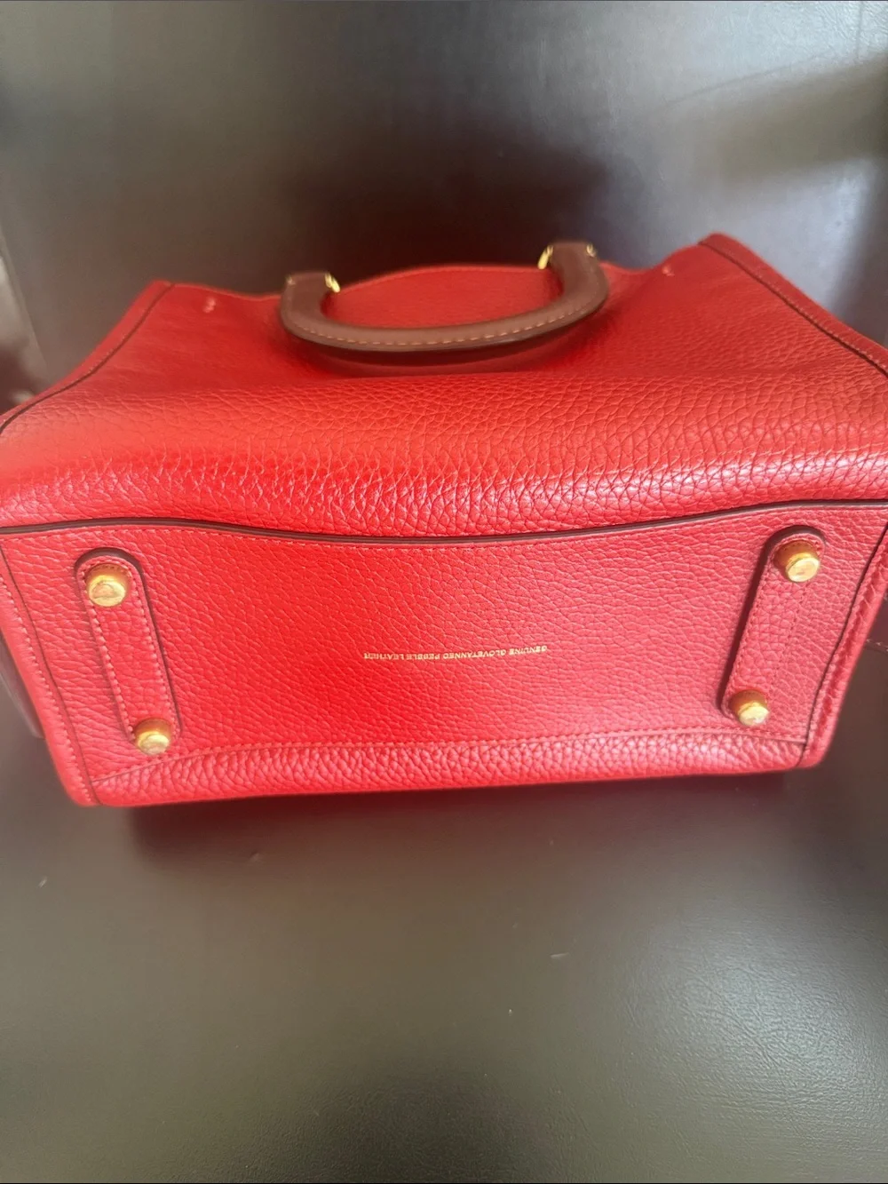 Coach Red Pebbled Top-Handle Bag with Brown Trim